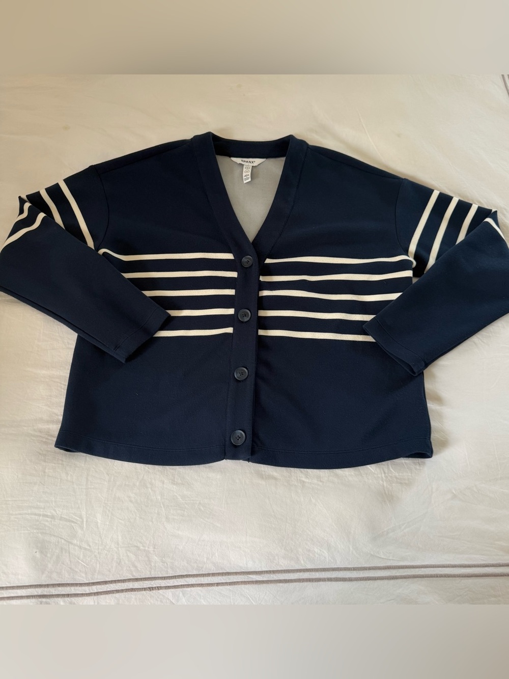 Spanx Air Essentials Blue White Striped Cardigan Size Medium - Picture 2 of 7